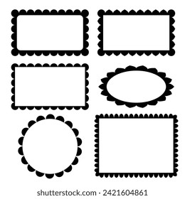 edge shapes circle, square, arch modern brutalism frame. Retro wave, swiss design elements with frill border.