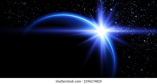 The edge of a solar eclipse on a black background, blue. Blue eclipse for product advertising, natural phenomena, horror concept and others.