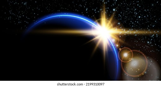 The edge of a solar eclipse on a black background, blue. Blue eclipse for product advertising, natural phenomena, horror concept and others.