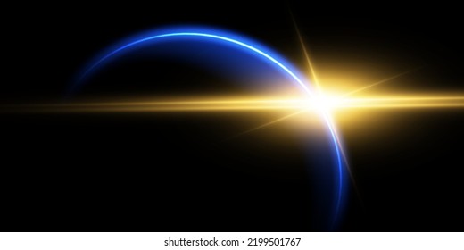 The edge of a solar eclipse on a black background, blue. Blue eclipse for product advertising, natural phenomena, horror concept and others.