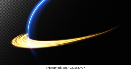 The edge of the solar eclipse on a transparent black background, blue and gold color. Saturn. Blue eclipse for product advertising, natural phenomena, horror concept and others.
