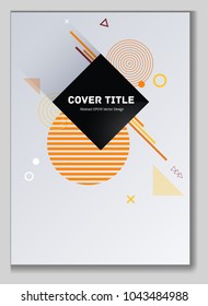 Edged memphis design placard background with white, orange, yellow and brown shapes. Cool memphis texture placard page. Front page background for corporate notebook, dairy or notepad.