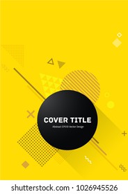 Edged memphis design placard pattern with white, brown and acid yellow shapes on bright yellow background. Cool memphis tile placard page. Front page cover for personal notebook, dairy or notepad.