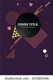 Edged memphis front cover clipart with white, and geometrical shapes on background. Minimalistic front page tile. Colorful title page design for corporate notebook, dairy or notepad.