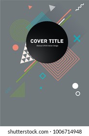 Edged memphis front cover vector with white, green brown and geometrical shapes on dark background. Minimalistic front page template. Title page background for student notebook, dairy or notepad.