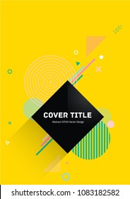 Edged memphis neo pattern with white, green and orange geometrical shapes on background. Minimalistic front page surface. Colorful memphis neo style pattern for advertisement purpose.