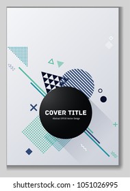 Edged memphis neo vector with white, green, cyan and blue geometrical shapes. Minimalistic front page template. Colorful memphis neo style design for business purpose.