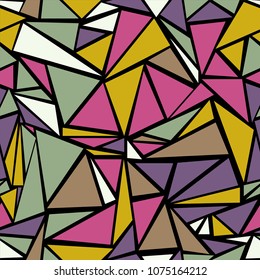 Edged triangular shapes geometric seamless background. Minimal triangles polygonal mosaic. Urban triangle shapes minimal design for wrapping paper.