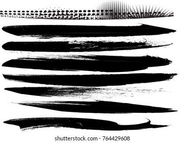 Edges Vector Set . Design Elements . Curved Grunge Borders , Dividers or Brush Strokes . Black bulge lines . stripes with  grunge effects