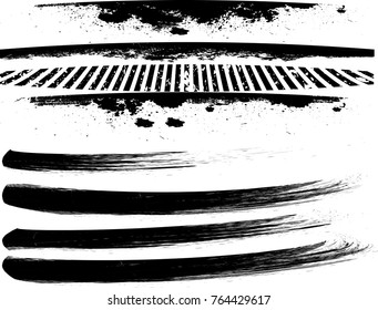 Edges Vector Set . Design Elements . Curved Grunge Borders , Dividers or Brush Strokes . Black bulge lines . stripes with  grunge effects