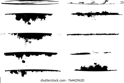 Edges Vector Set . Design Elements . Curved Grunge Borders , Dividers or Brush Strokes . Black bulge lines . stripes with  grunge effects