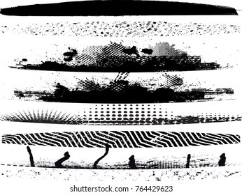 Edges Vector Set . Design Elements . Curved Grunge Borders , Dividers or Brush Strokes . Black bulge lines . stripes with  grunge effects