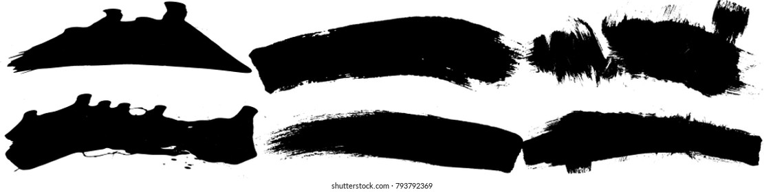 Edges Vector Set . Design Elements . Curved Grunge Borders , Dividers or Brush Strokes . Black wavy lines . stripes with  grunge effects