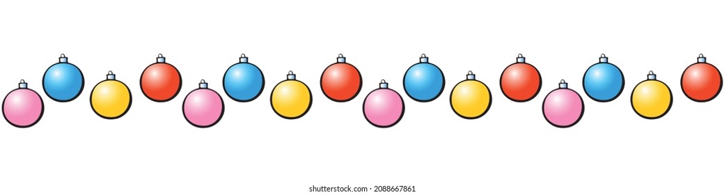 Edging, ribbon, border of Christmas tree balls. Vector seamless pattern, ornament, decorative element, decoration for New Year, Christmas design