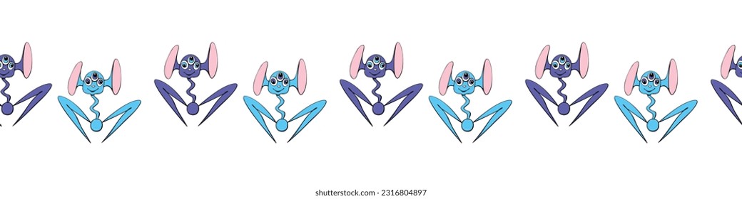Edging, ribbon, border of funny three-eyed Aliens in doodle flat style. Humanoids, visitors, Martians. Decorative element, decoration on theme of space, UFO, fantastic, kids design