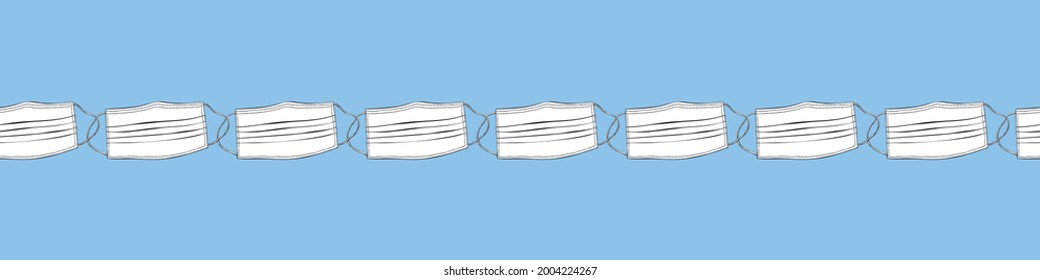 Edging, ribbon, border with medical face masks. Vector seamless pattern, ornament, decorative element, decoration on theme of Virus protection, quarantine, Coronavirus pandemic, Covid-19
