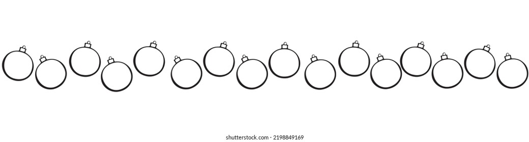 Edging, ribbon, border of outline Christmas tree balls. Vector seamless pattern, ornament, decorative element, decoration for New Year, Christmas design. Template for kids creativity