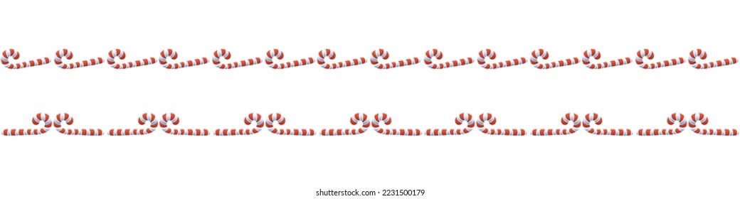 Edging, ribbon, border from red candy cane. Vector seamless pattern, ornament, decorative element, decoration on theme sweet New Year, Christmas