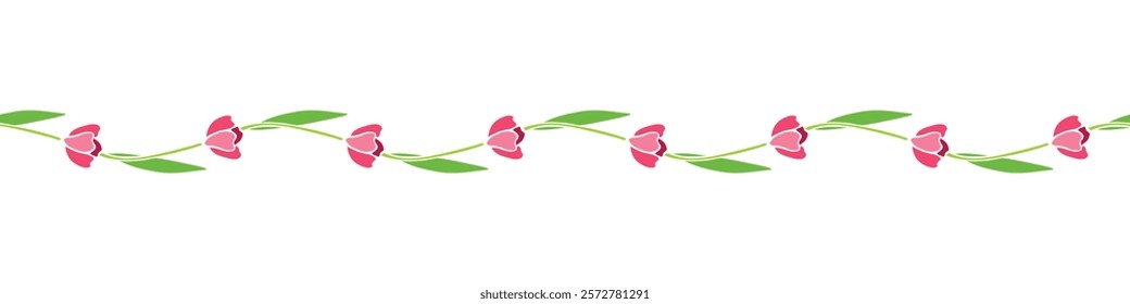 Edging, ribbon, border of red tulips flowers. Plant spring ornament, decorative element, decoration for greeting cards, textiles, backgrounds, invitations, holiday design