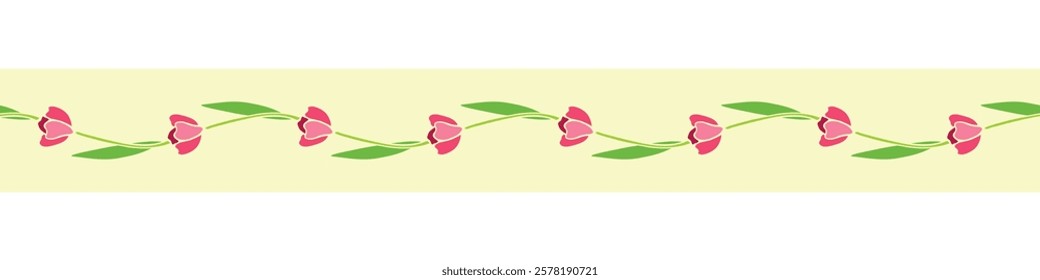 Edging, ribbon, border of red tulips flowers. Plant spring ornament, decorative element, decoration for greeting cards, textiles, backgrounds, invitations, holiday design