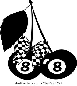 Edgy 8 Ball Cherry ,Rockabilly Pool Ball , chekered shape ribbon, Digital Download .eps high quality.