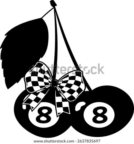 Edgy 8 Ball Cherry ,Rockabilly Pool Ball , chekered shape ribbon, Digital Download .eps high quality.