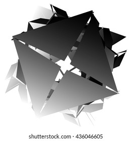 Edgy, angular geometric element. Monochrome abstract design.
