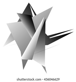 Edgy, angular geometric element. Monochrome abstract design.