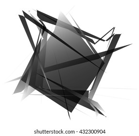 Edgy, angular monochrome geometric element. Abstract vector illustration.