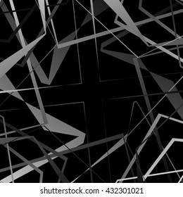 Edgy, angular monochrome geometric element. Abstract vector illustration.