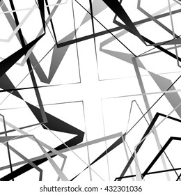 Edgy, angular monochrome geometric element. Abstract vector illustration.