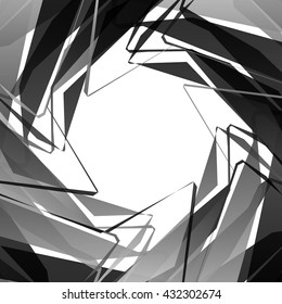 Edgy, angular monochrome geometric element. Abstract vector illustration.