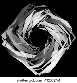 Edgy, angular monochrome geometric element. Abstract vector illustration.