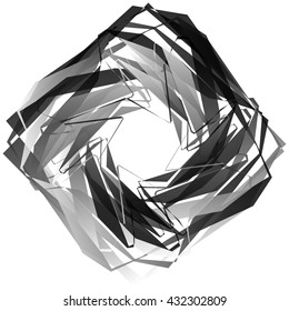 Edgy, angular monochrome geometric element. Abstract vector illustration.