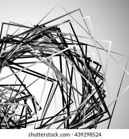 Edgy angular monochrome geometric illustration with intersecting random squares