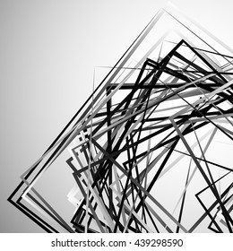 Edgy angular monochrome geometric illustration with intersecting random squares
