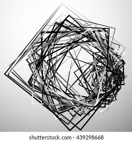 Edgy angular monochrome geometric illustration with intersecting random squares