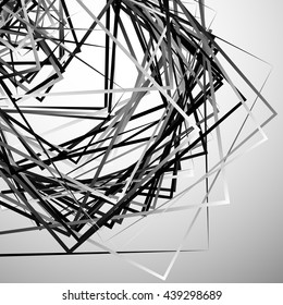 Edgy angular monochrome geometric illustration with intersecting random squares