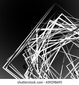 Edgy angular monochrome geometric illustration with intersecting random squares