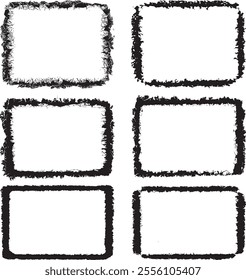 Edgy and Artistic Grunge Frame Design Collection: Six Rectangular Frames with Rough, Distressed Borders Featuring Unique Textured Patterns for Creative Visual Displays