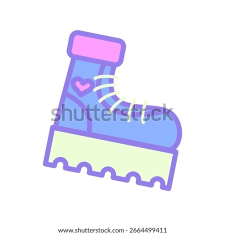 Edgy combat boot with heart patch, drawn in fun pastel tones. Reflects fashion and streetwear in K-pop styling. Suitable for fashion-focused designs, idol outfits, stickers or style guides.