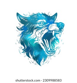 Edgy Design Head of Aggressive Wolf. The head of a blue wolf with an open mouth. Vector illustration