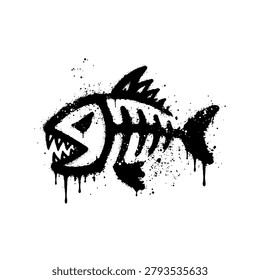 Edgy Fish Bone Skeleton Graffiti Stencil Vector Silhouette Art Illustration