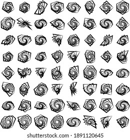 Edgy, geometric spiral, swirl, and twirl vector illustration