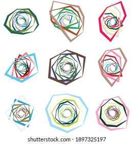 Edgy, geometric spiral, swirl, and twirl vector illustration