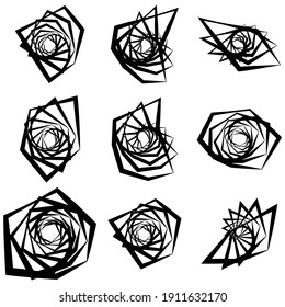 Edgy, geometric spiral, swirl, and twirl vector illustration