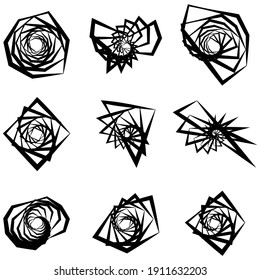 Edgy, geometric spiral, swirl, and twirl vector illustration