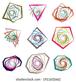 Edgy, geometric spiral, swirl, and twirl vector illustration