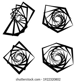 Edgy, geometric spiral, swirl, and twirl vector illustration