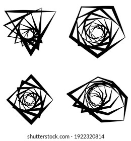 Edgy, geometric spiral, swirl, and twirl vector illustration